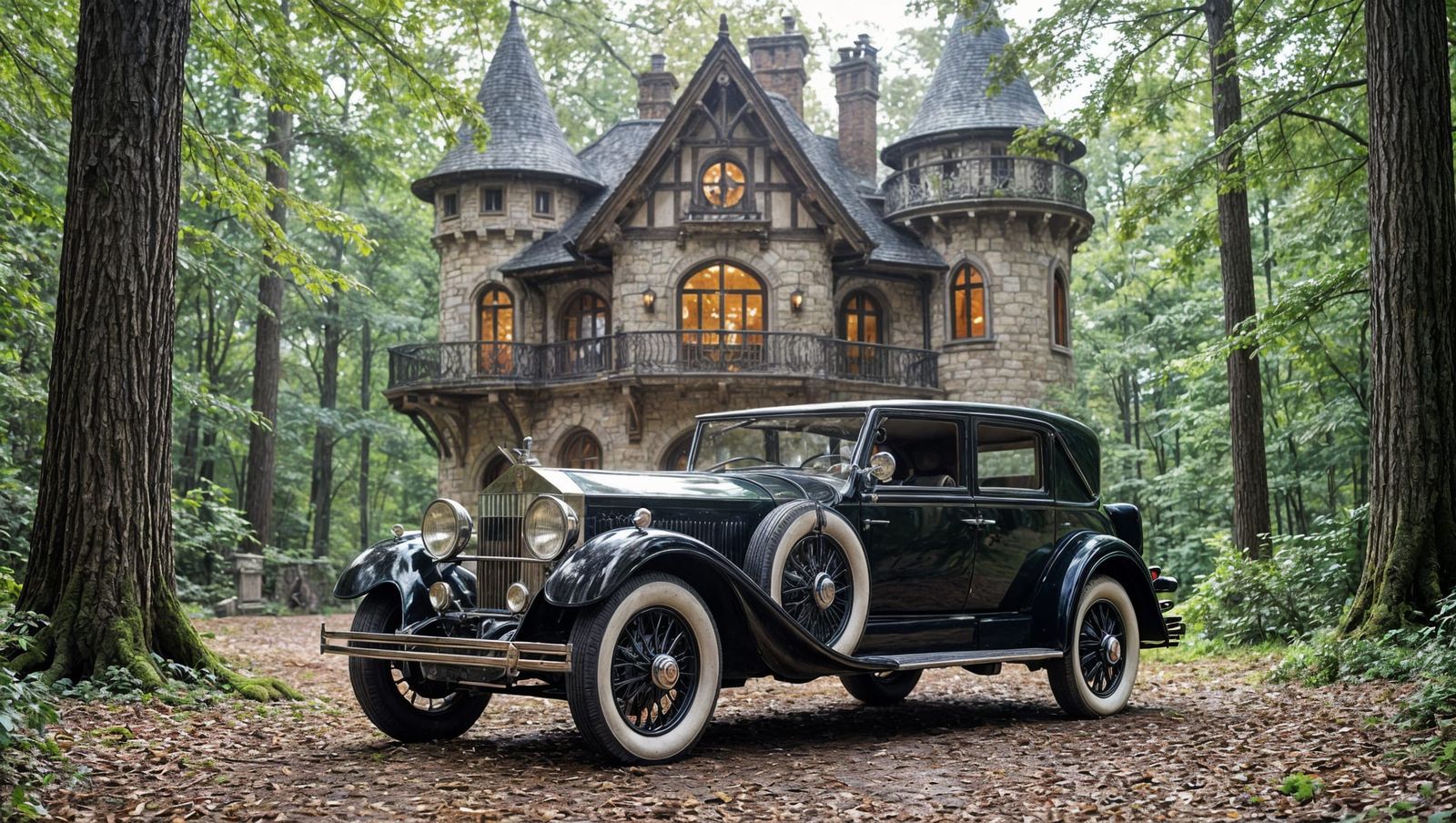 Vintage Rolls Royce in Whimsical Forest Setting