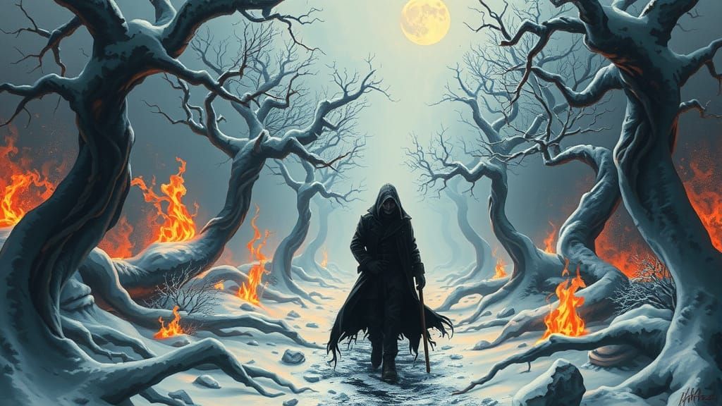 Frozen Inferno: Gothic Landscape in Dark Style