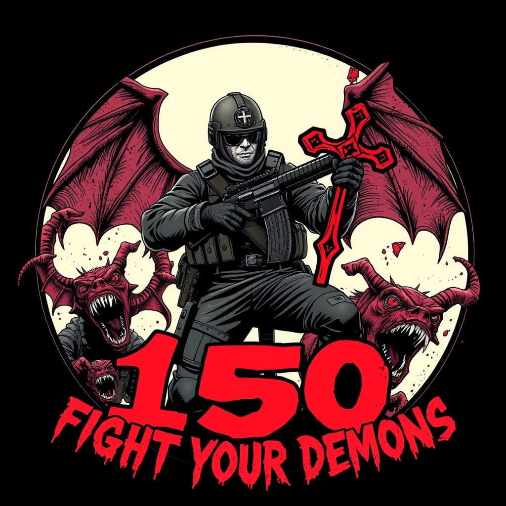 Soldier vs Demons in Dark Gothic Comic Style