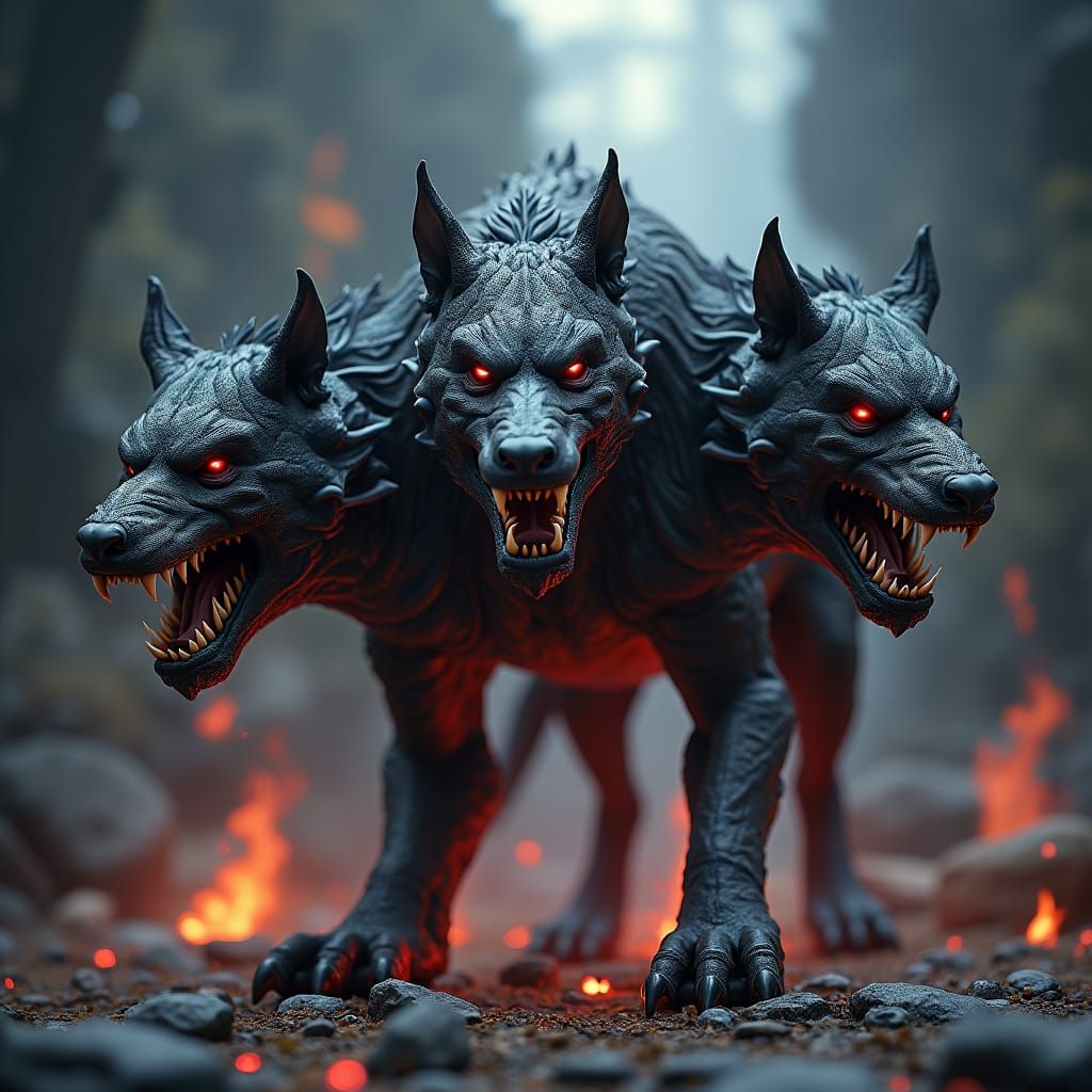 Majestic Cyberpunk-Style Underworld Guardian Cerberus