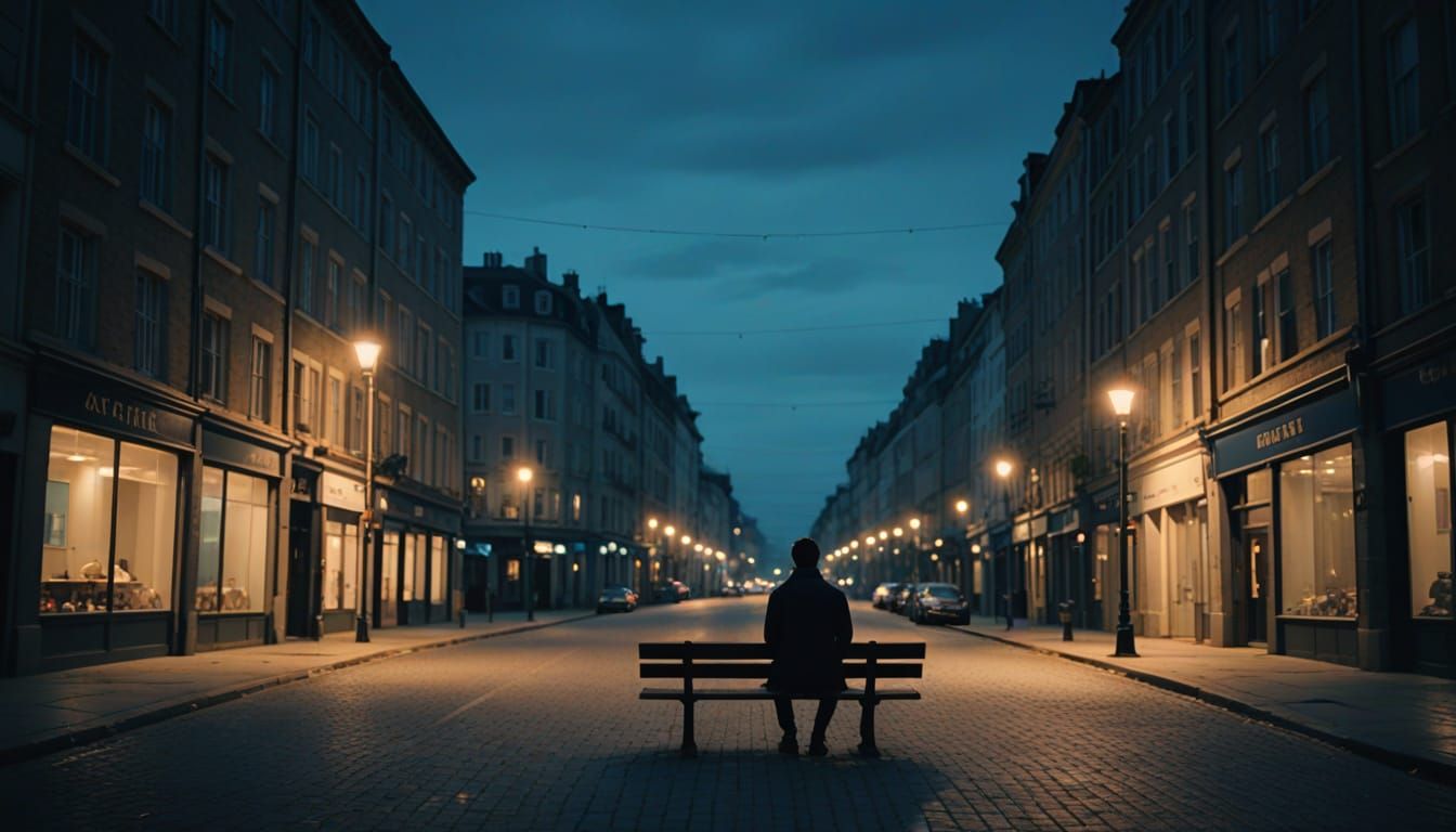 Contemplative Scene in Moody Blue Hour