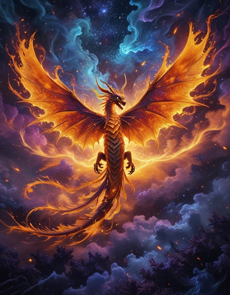 Psychedelic Shadow Dragon in Van Gogh Style