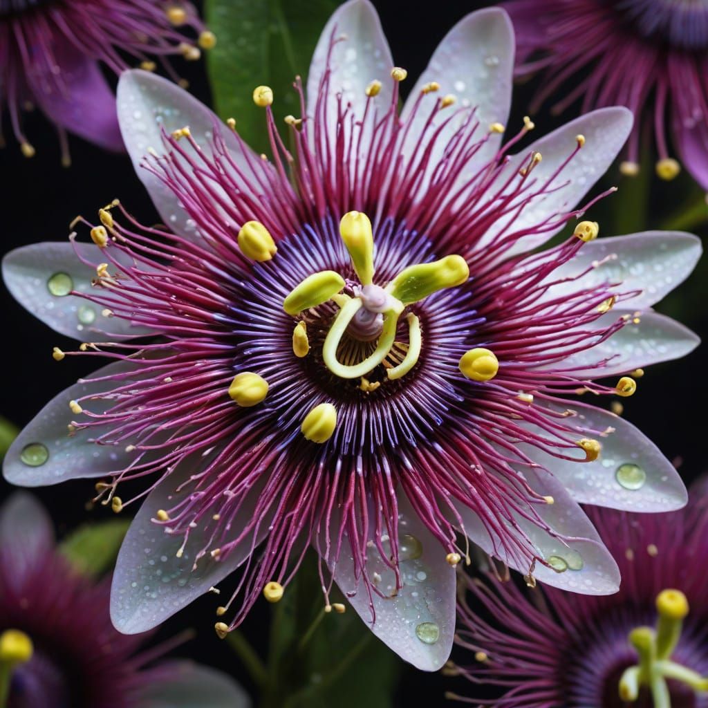 Vibrant Passion Flowers with Lightning Bugs in Stunning High...