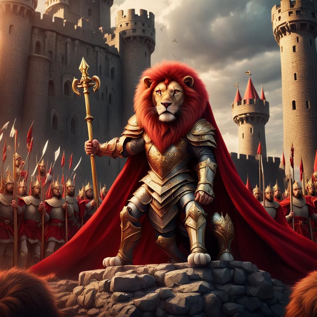 Medieval Lion King Leading Lion Knights
