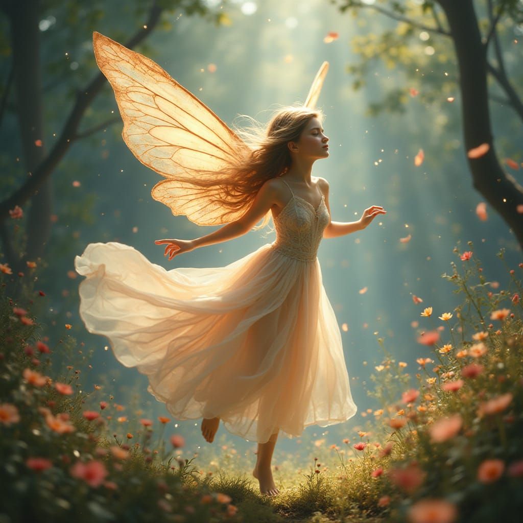 Ethereal Fairy in Enchanted Forest Landscape