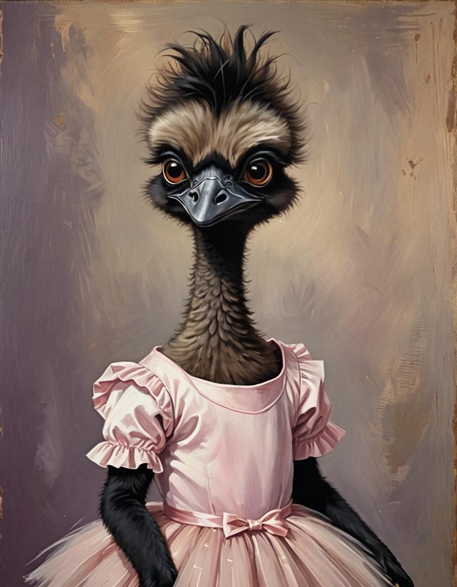 Cartoon Emu Ballerina Portrait in Oil