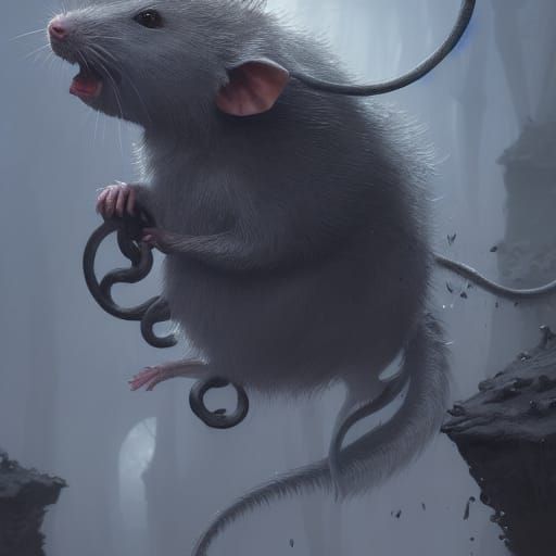 Hyperdetailed Grey Rat: Dark Fantasy Concept Art