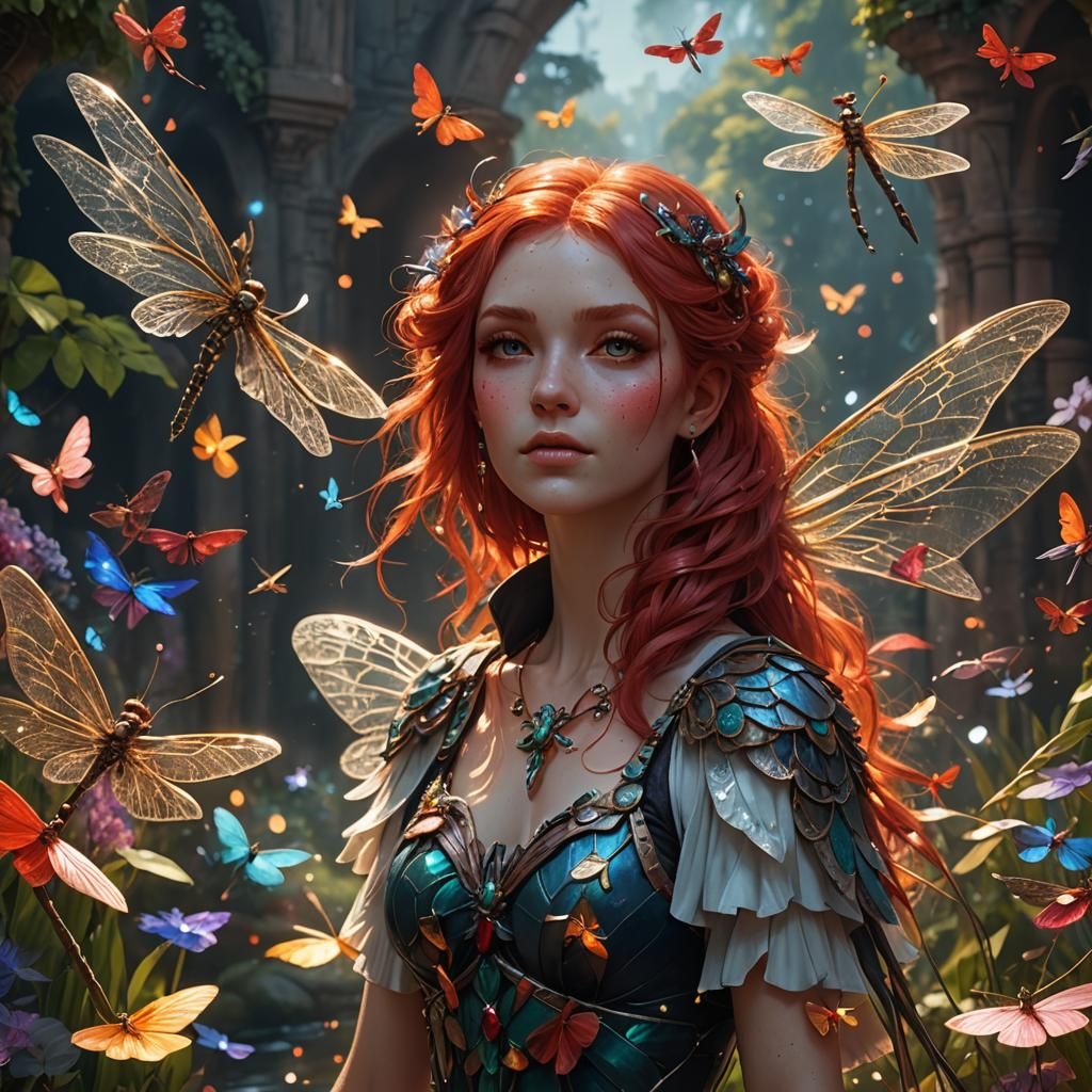 Colorful Fairy Angel with Crystals, Digital Art