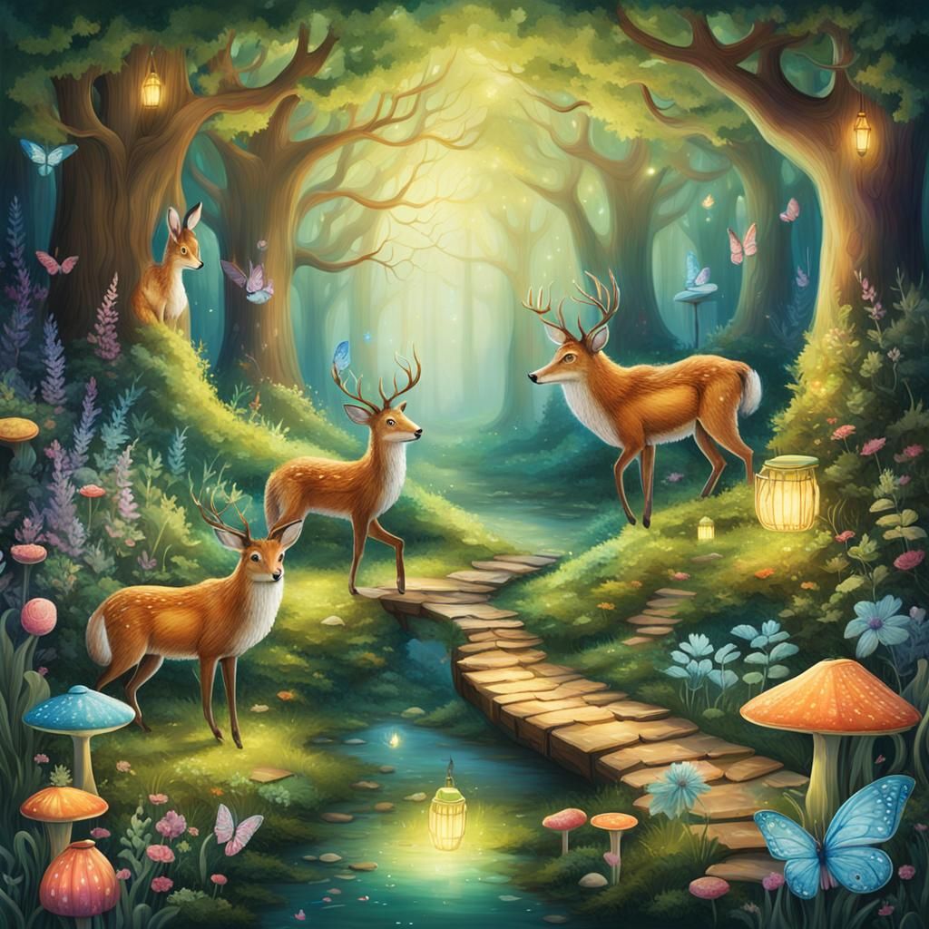 Enchanted Magical Forest with Mystical Creatures