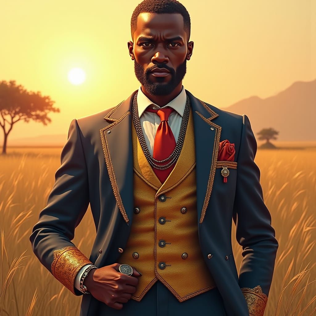 Elegant 1920s Kenyan Man Portrait in Art Nouveau Style