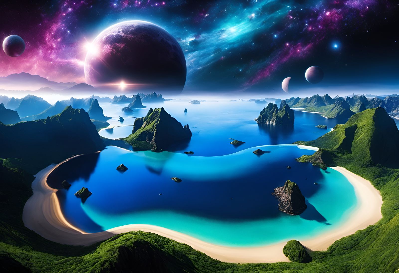 Glistening Moonlit Landscape with Glittering Purple Clouds