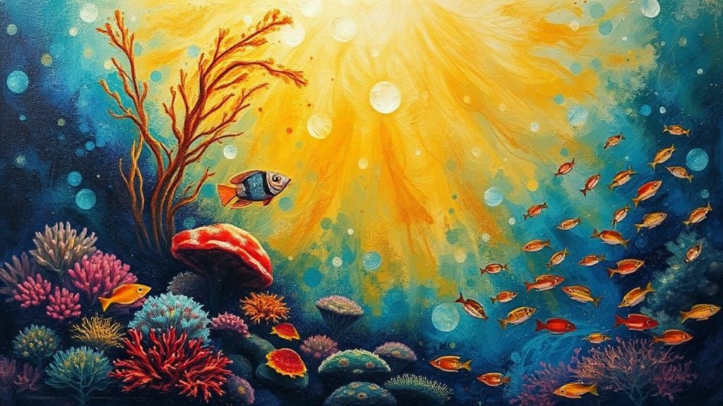 Enchanted Coral Reef: Impressionist Encaustic Painting