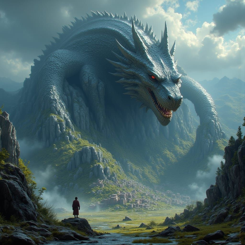 Colossal Diamond Dragon Sleeps on Mist-Shrouded Peak