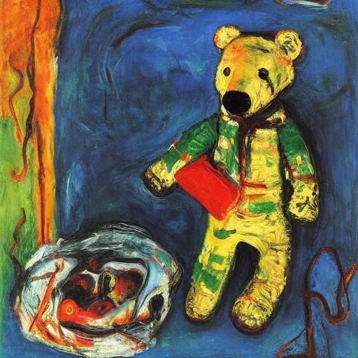 Mice Nesting in Teddy Bear: Abstract Expressionist Art