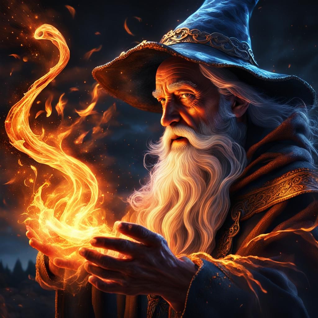 Wizard Casting Spell with Vibrant Energy, Fantasy Art