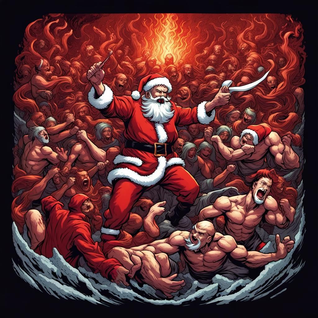 Santa vs Krampus in Hell: Comic Book Art