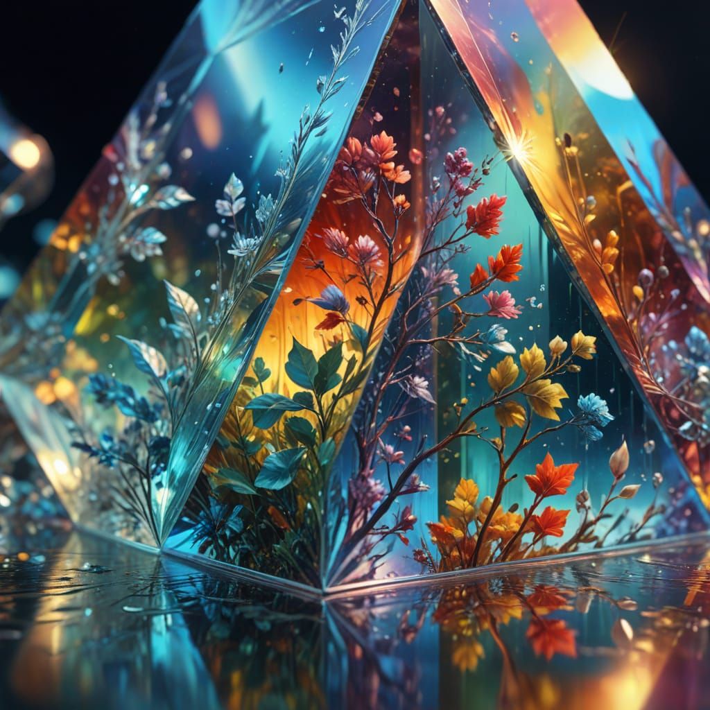 Four Seasons Inside Prism in Oil Painting Style