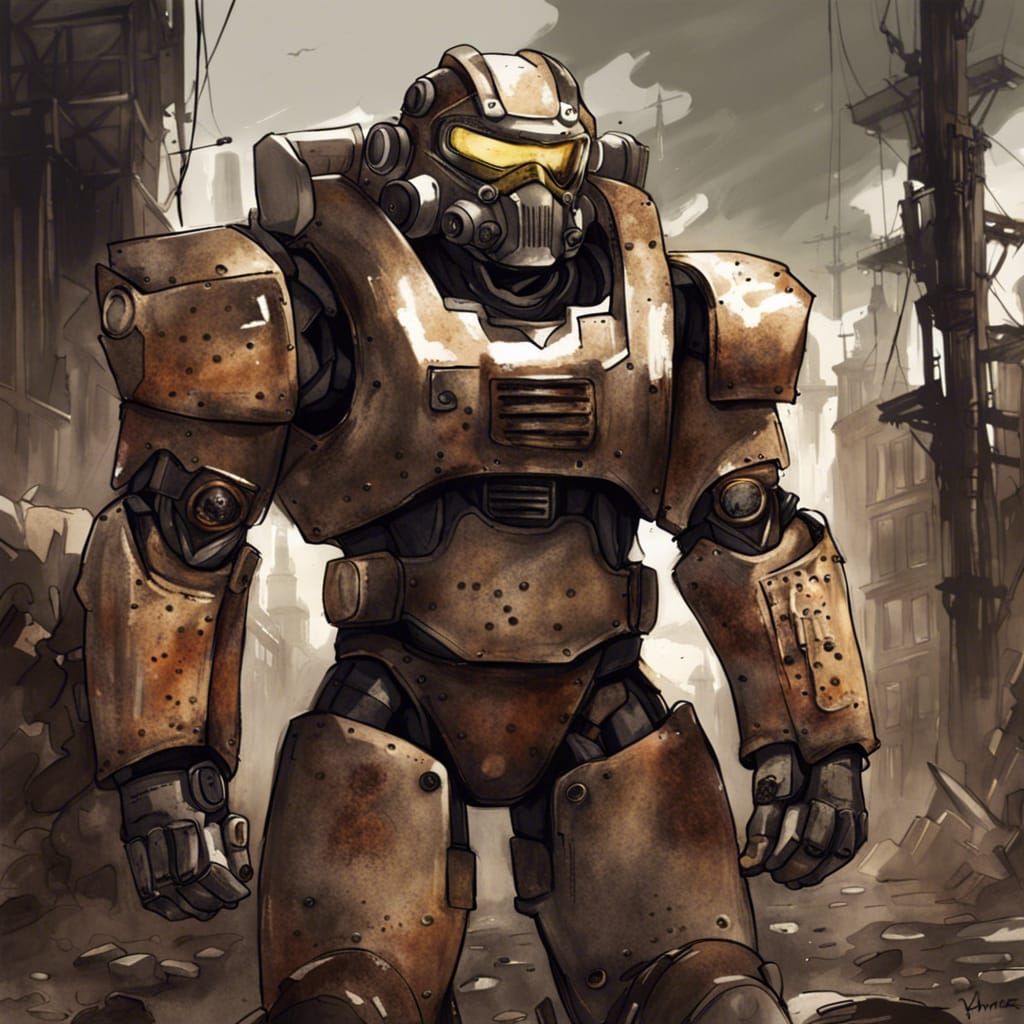Rusted Power Armor in Anime Style
