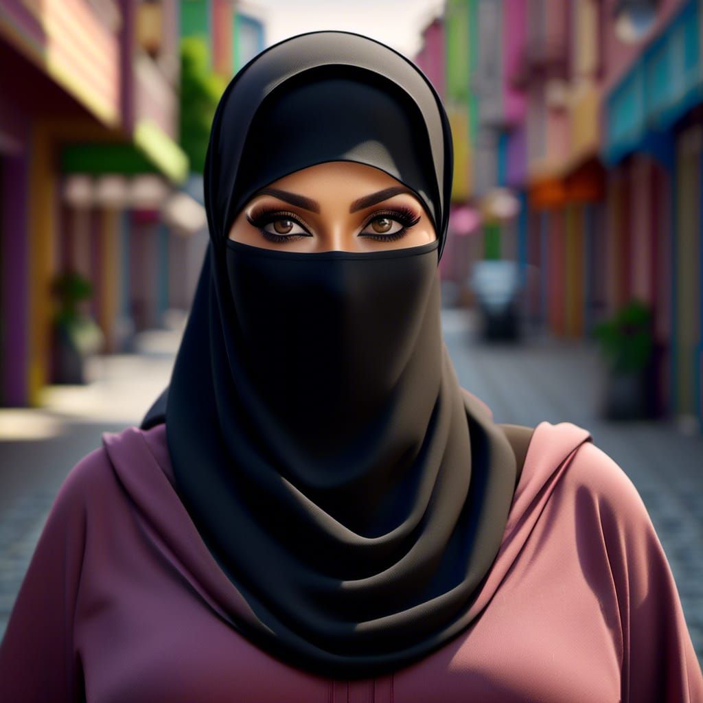 Beautiful Niqabi Woman in Urban Portrait, Digital Art