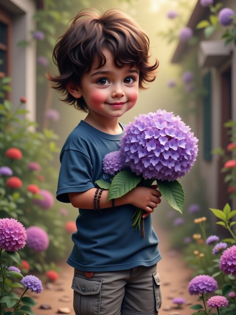 Hyper Realistic Portrait of a Sweet Little Boy with Expressi...