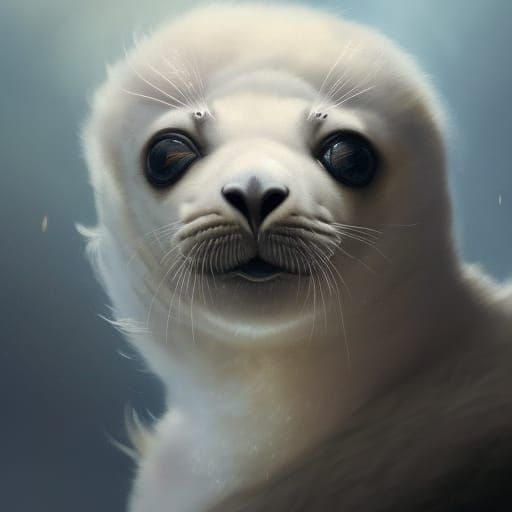 Cute Fluffy White Baby Seal Portrait in 8K