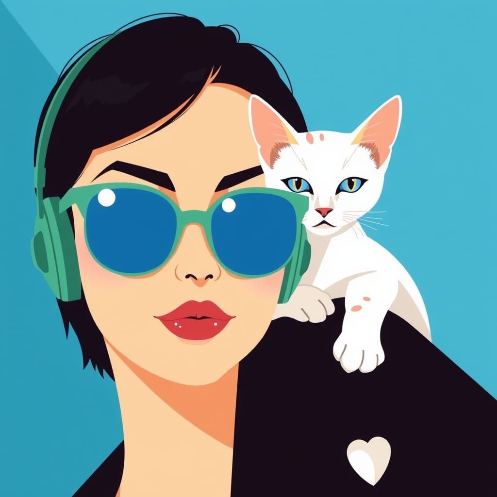 Chic Woman with Cat in Minimalist Art Deco Style