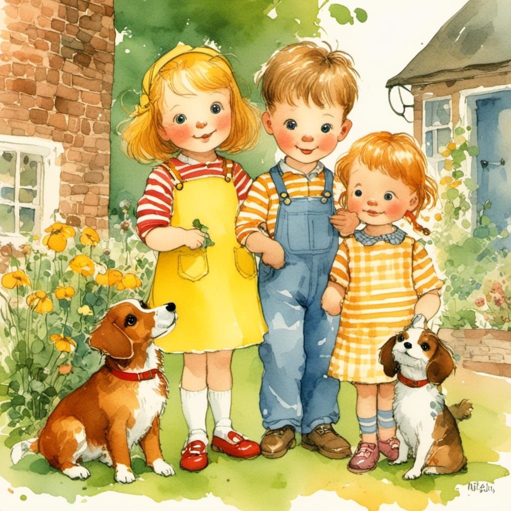 Whimsical Illustrations of Toddler Siblings with Their Adora...