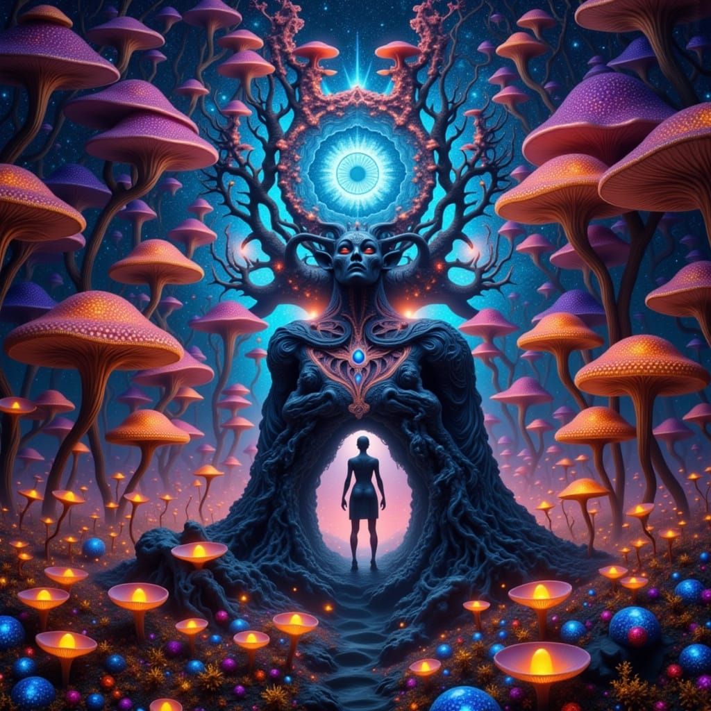 Ethereal Shamaness Stands at the Threshold of Cosmic Wonder