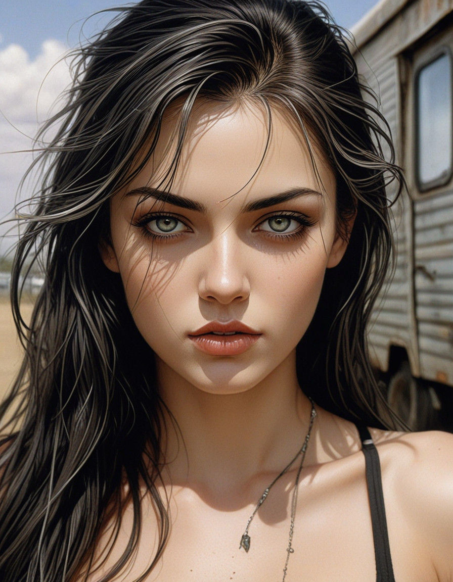 Hyper Realistic Portrait of a Young Woman in a Trailer Park