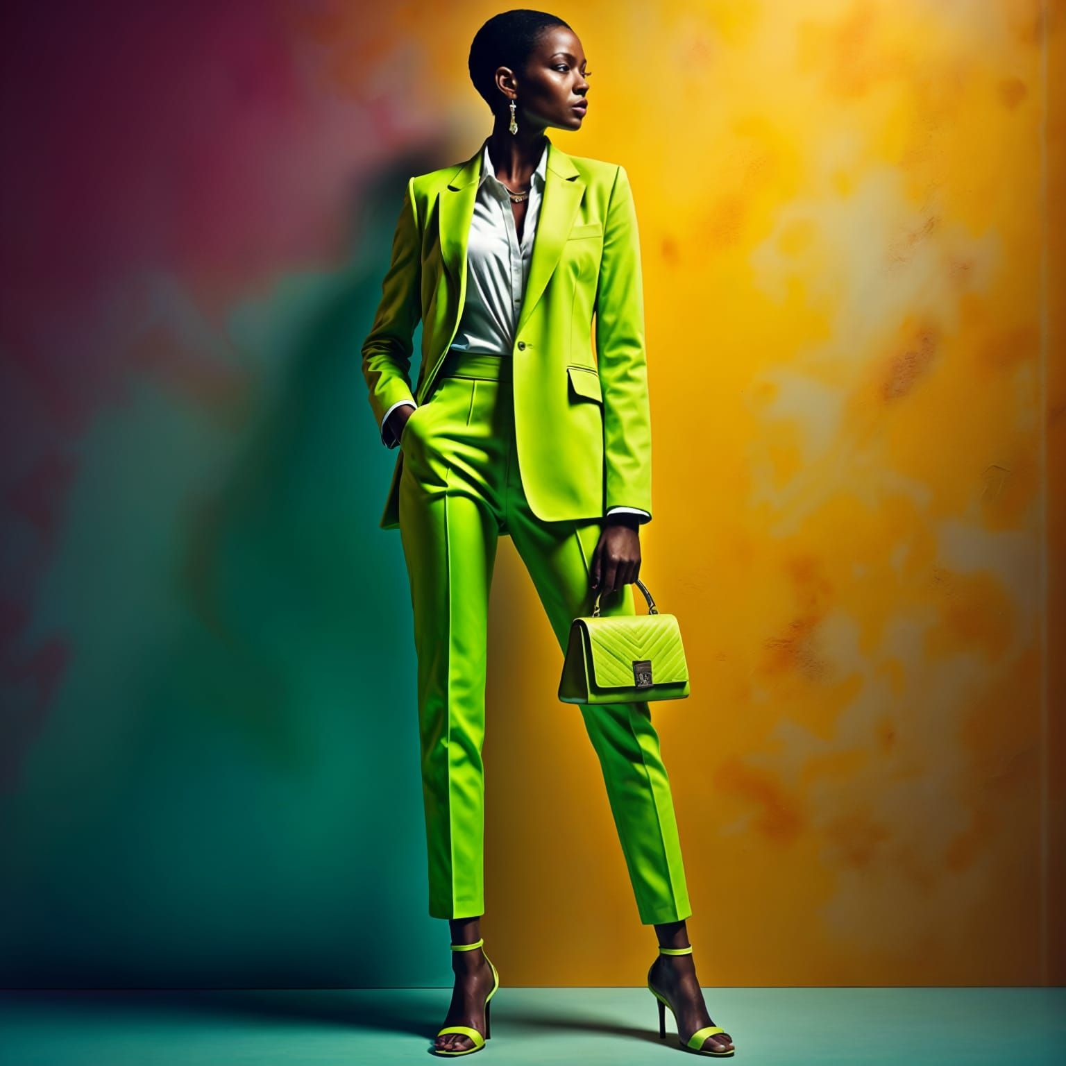 Vibrant Black Woman in Lime-Green Attire