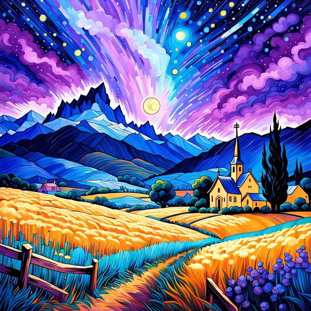 Bioluminescent Heatmap Sky as Van Gogh Painting