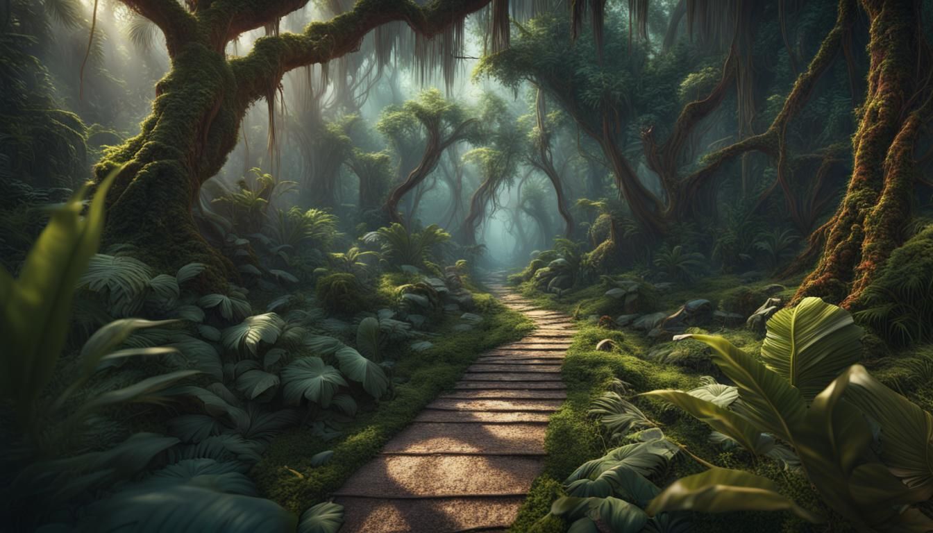 Lush Tropical Jungle Path Concept Art