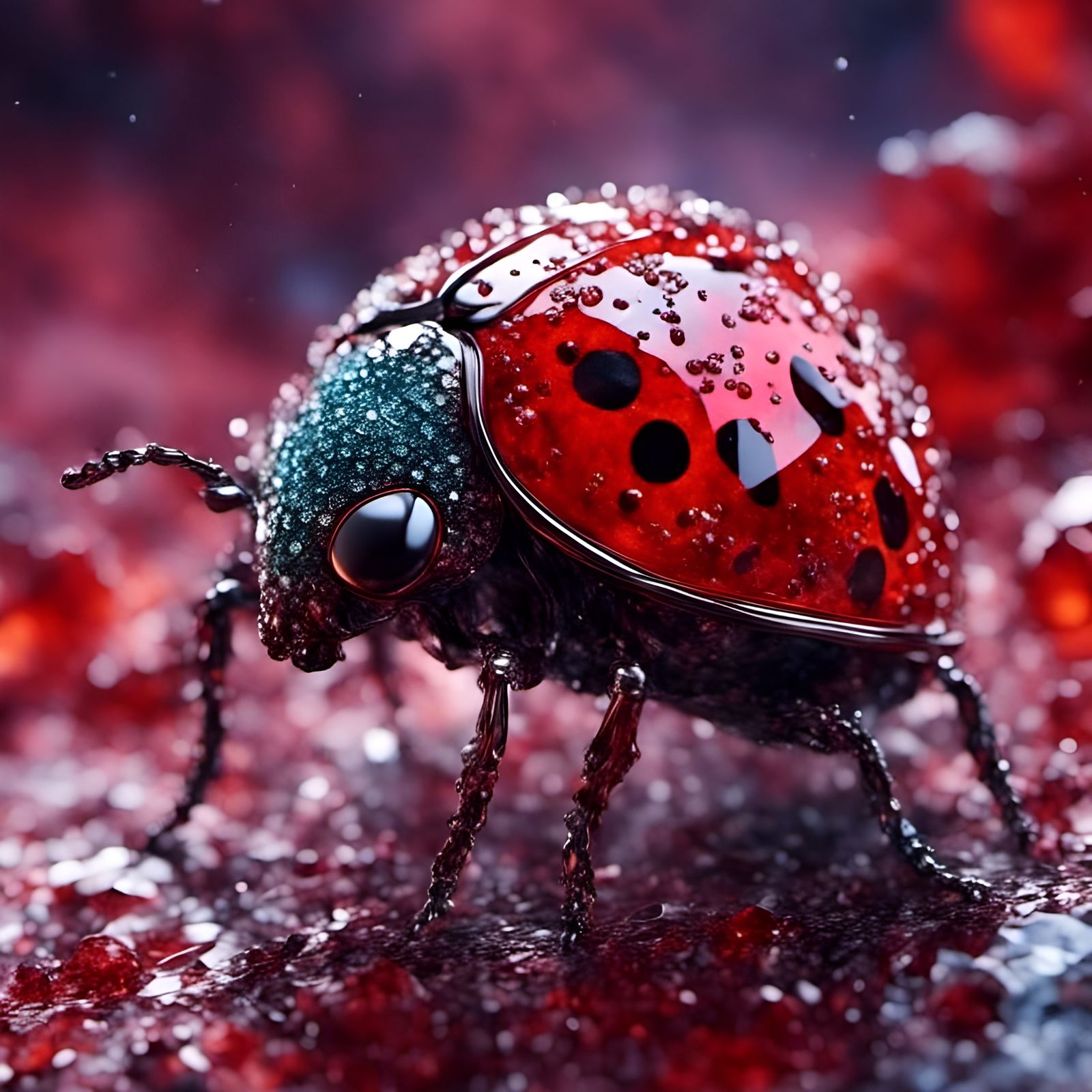 Glass Diamond Ladybug in Pyrography Style