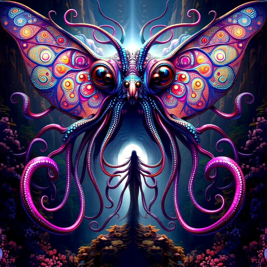 Gargantuan Hybrid Butterfly Monster with Tentacle Eyes