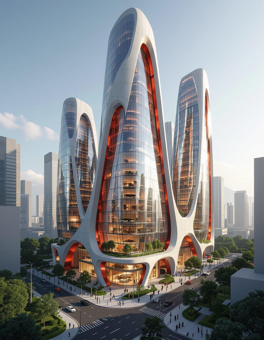 Futuristic Petal Skyscrapers in Modern Cityscape