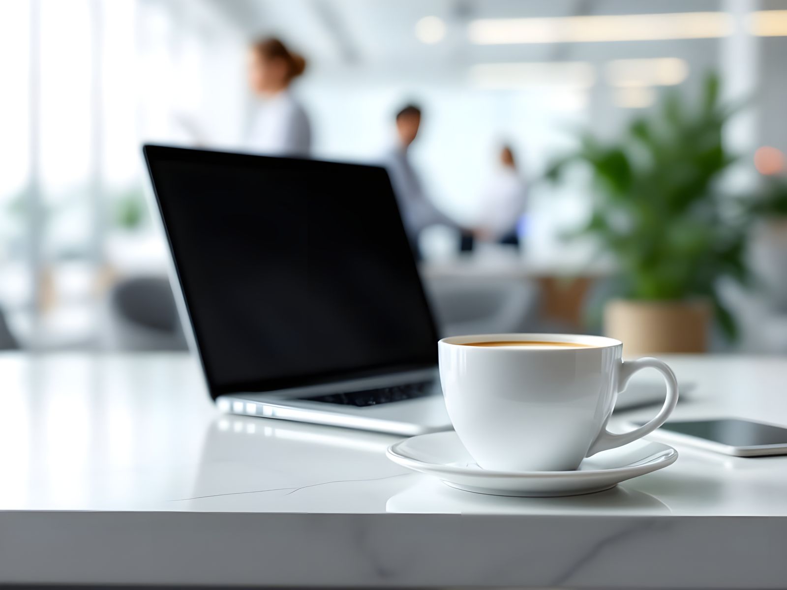 Coffee Cup and Laptop on Office Table