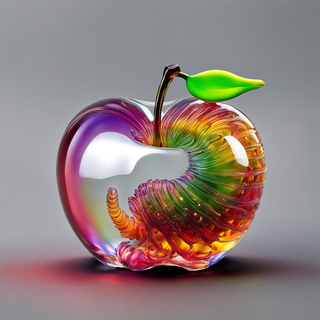 Worm Figurine Inside a Glass Apple