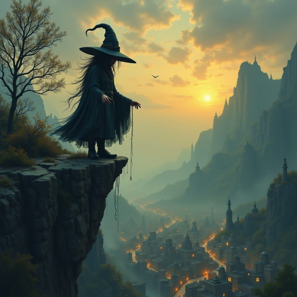 Witch on Cliff Casting Evil Spell