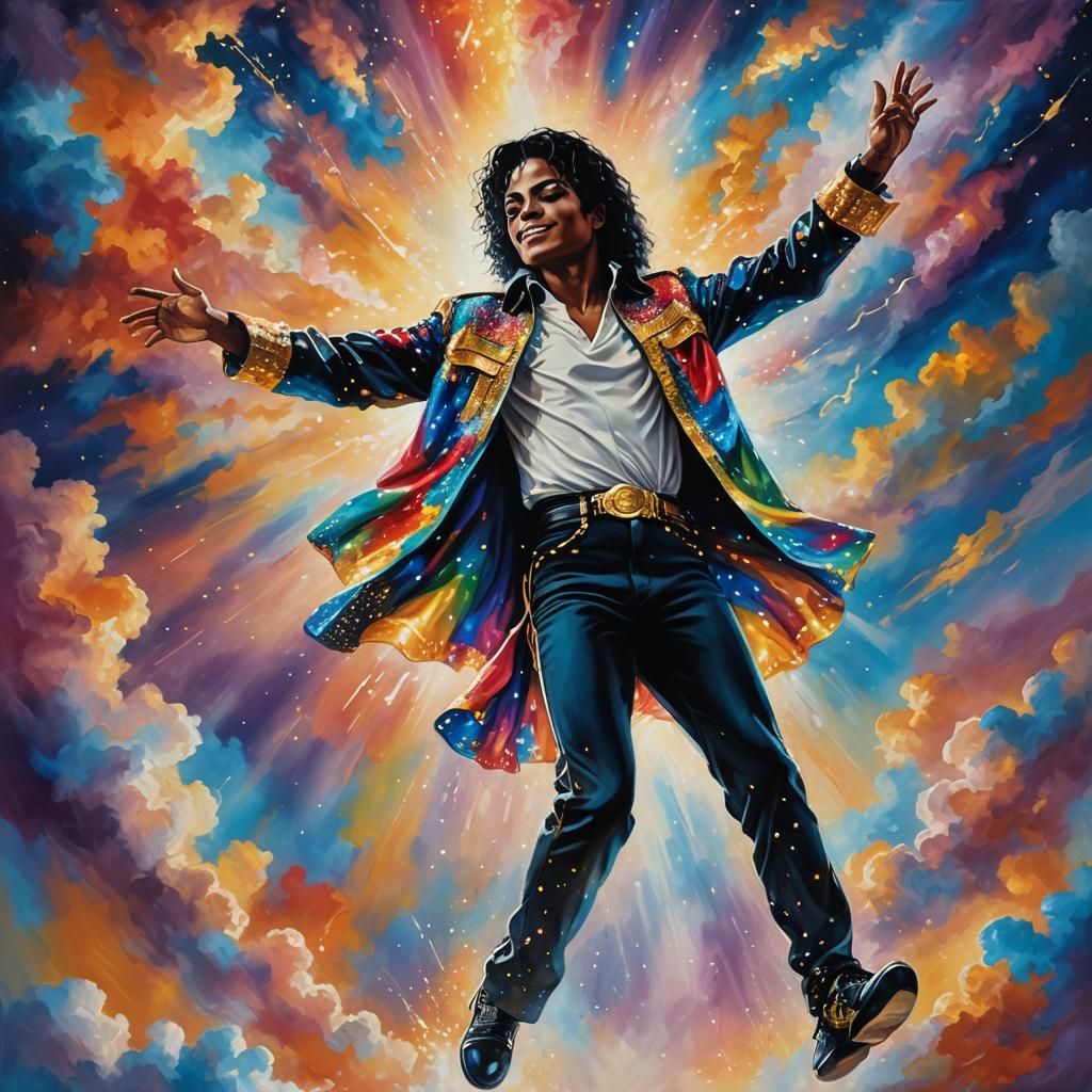 Celestial Dance: Michael Jackson in Heaven, Oil Painting