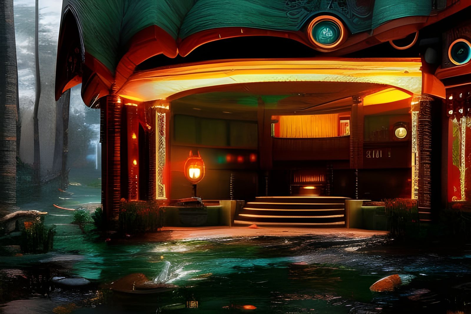 Futuristic Frank Lloyd Wright House in Dark Fantasy Style