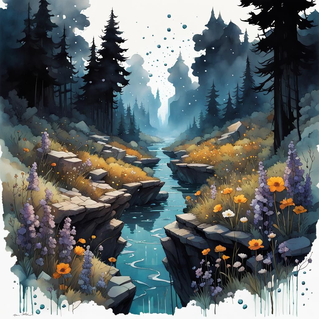 Tears Watering Wildflowers: A Gritty Watercolor Landscape