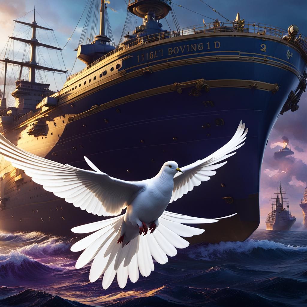 Blade-Winged Dove Soaring Near Navy Ship