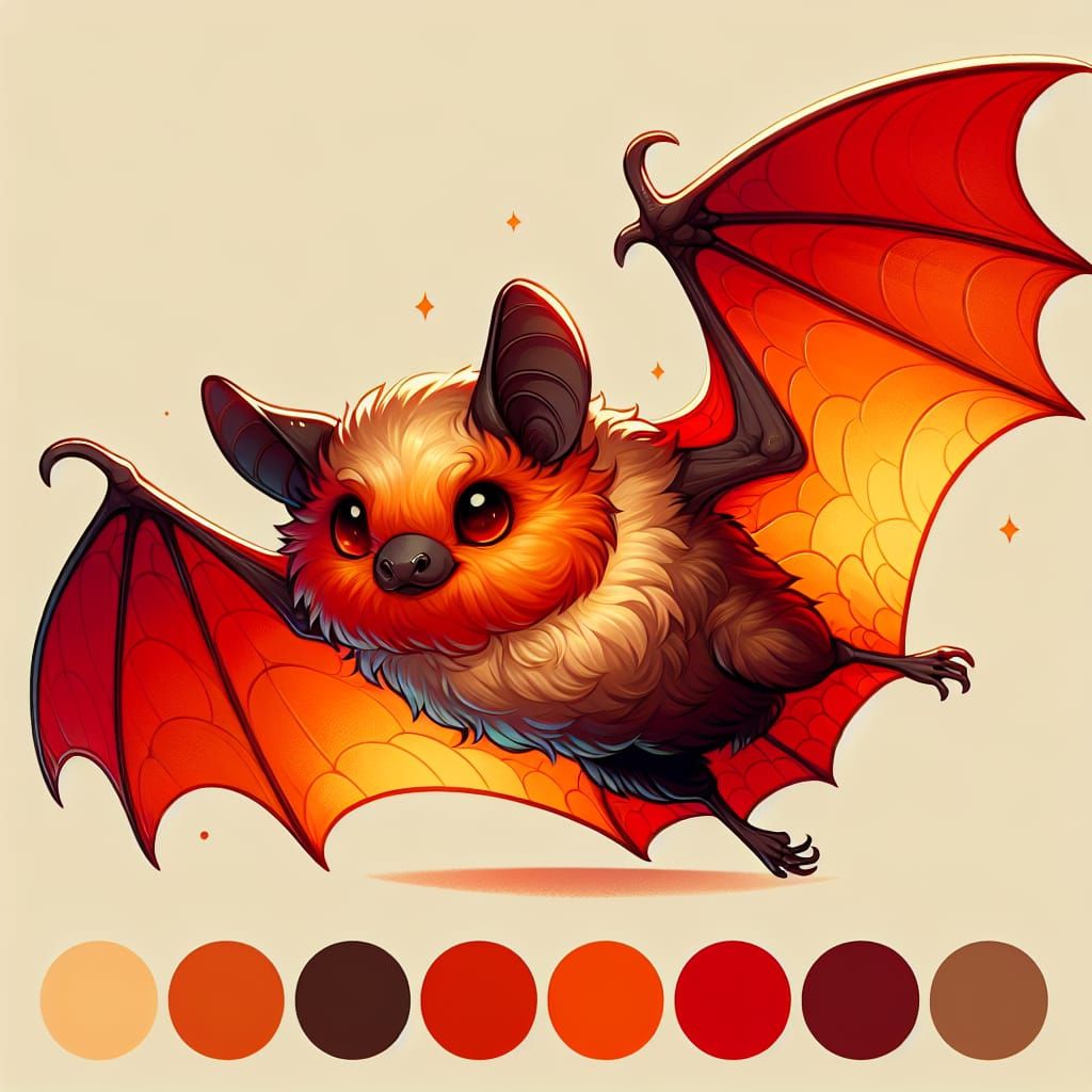 Harmonious Red, Orange, and Brown Bat in Flight