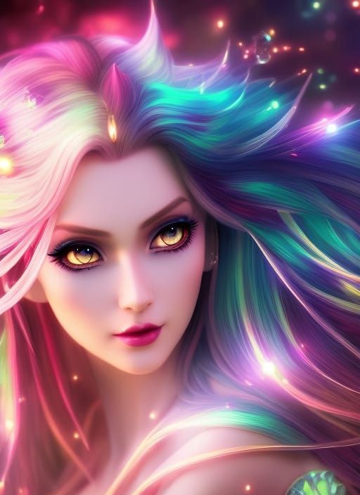 Ethereal Neon-Ink Anime Elf Goddess in Lushill Style