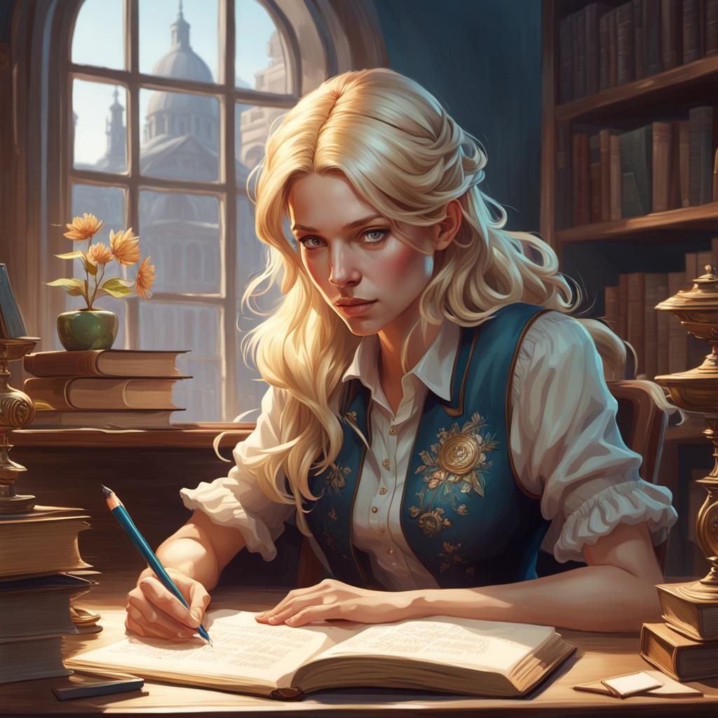 Woman Writing: Hyperdetailed Artgerm-Inspired Portrait