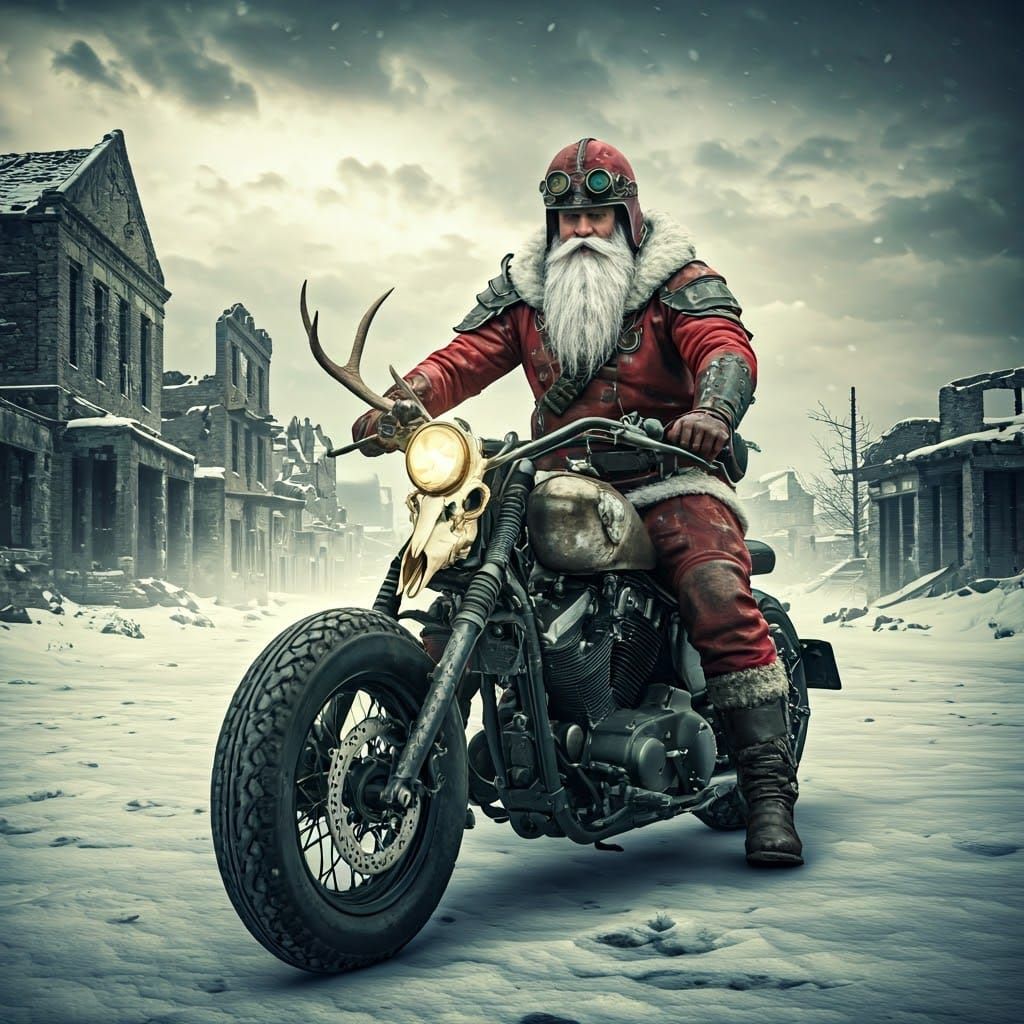 Post-Apocalyptic Santa Raids the Wasteland on a Steampunk Ch...