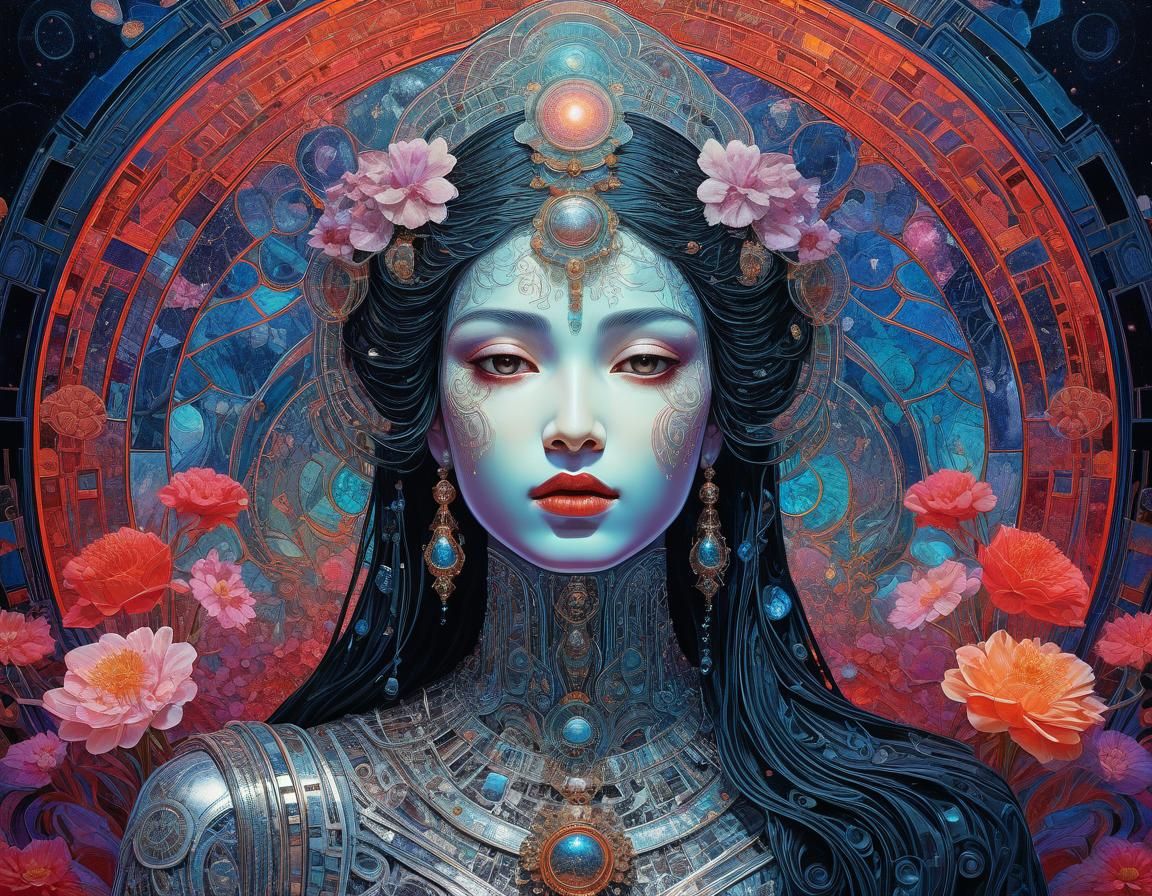 Ethereal Floral Art in Vaporwave Cubist Style