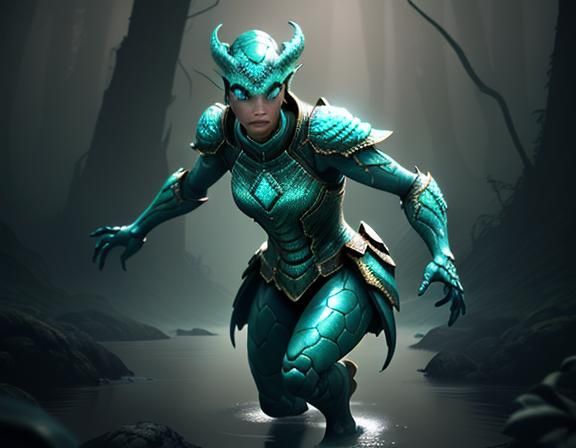 Female Amphibioid in Mystical Setting, 3D Game Art