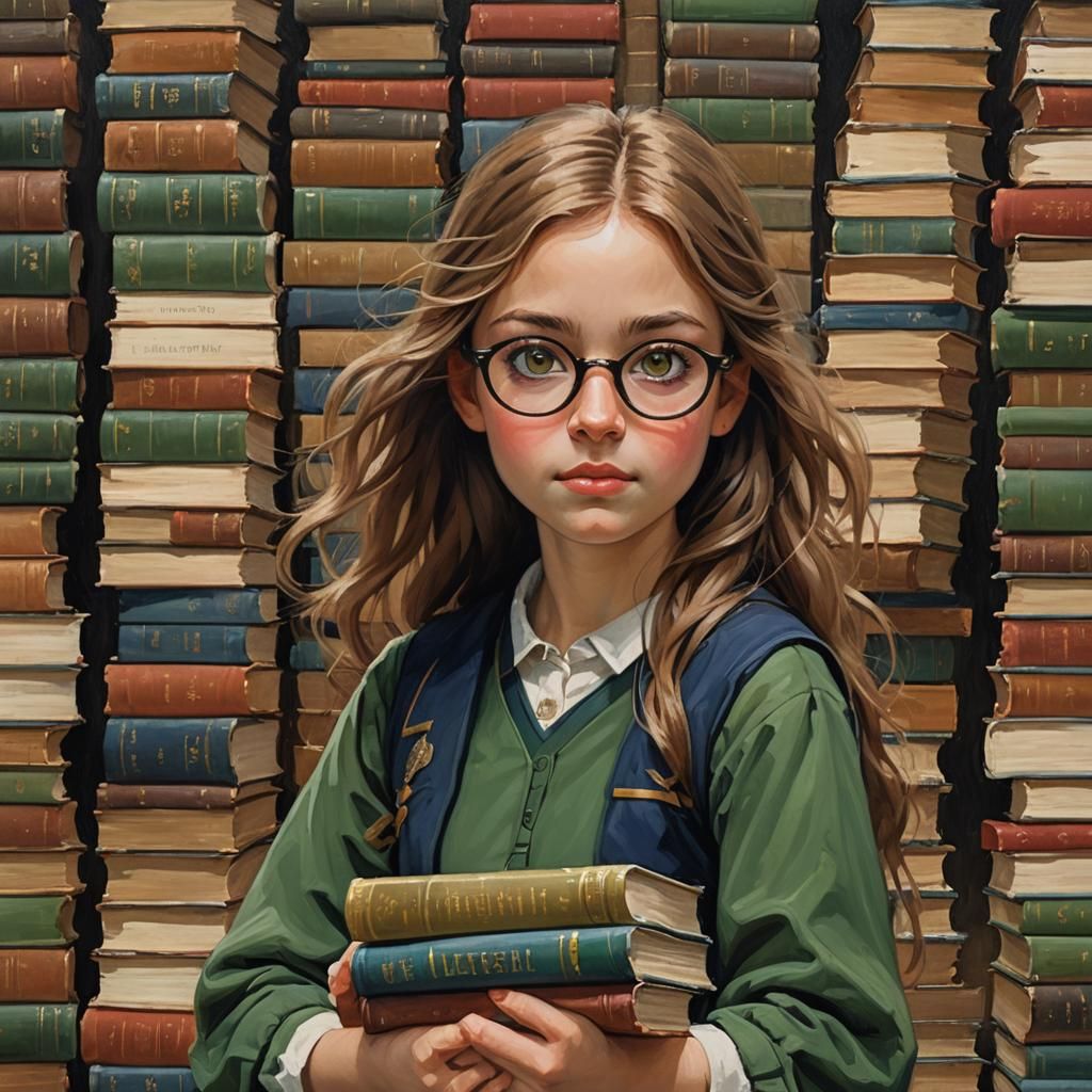 Girl with Books in Oil Painting Style