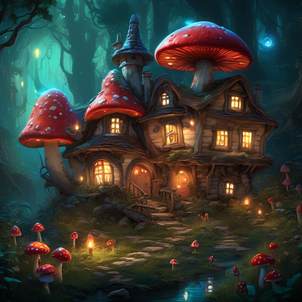 Fantasy Mushroom Village in Candy Art Style